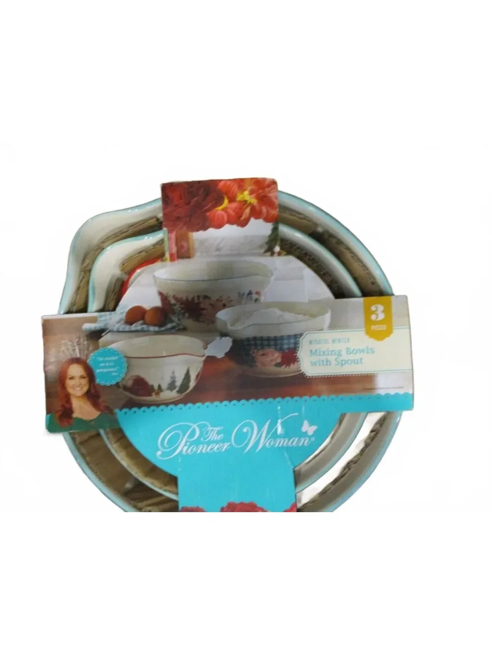 The Pioneer Woman Wishful Winter 3-Piece Ceramic Mixing Bowls with Spout Set
